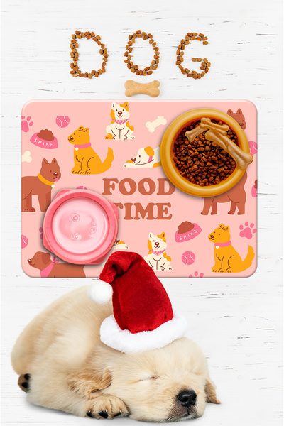 DEKOMOD Evcil Hayvan Figürlü Köpek Kedi Beslenme Mama Ve Su Matı Kolay Temizlenen Emici Paspas 50*70 cm