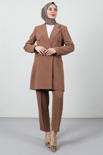 GİYZAMİLA Blazer Jacket Set Milk Coffee