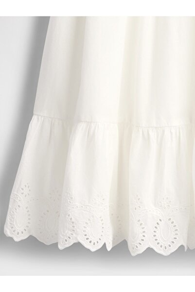 GAP Kız Çocuk Beyaz Kids Smocked Ruffle Midi Elbise