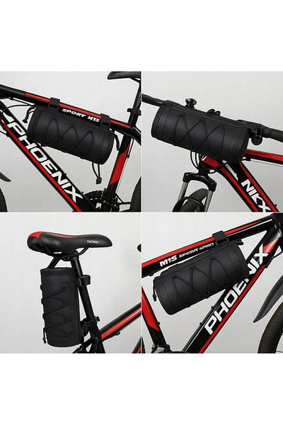 zola Geanta pentru bicicleta, montare curele velcro ghidon/cadru/spate, poliester, 24x10 cm, neagra