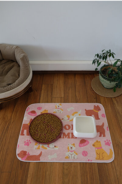 DEKOMOD Evcil Hayvan Figürlü Köpek Kedi Beslenme Mama Ve Su Matı Kolay Temizlenen Emici Paspas 50*70 cm