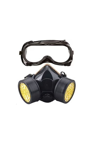 stuffix Set ochelari și mască de protecție cu 2 filtre de carbon activ, negru/galben