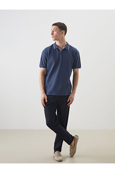 LC Waikiki Синя футболка з коротким рукавом і коміром-поло для чоловіків