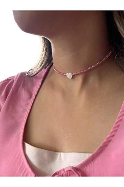 By Saadet Özkanlı Kristal Pembe Kalpli Kolye