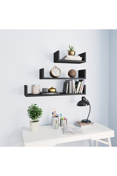 vidaxl Wall Display Shelf 3 pcs Grey Engineered Wood