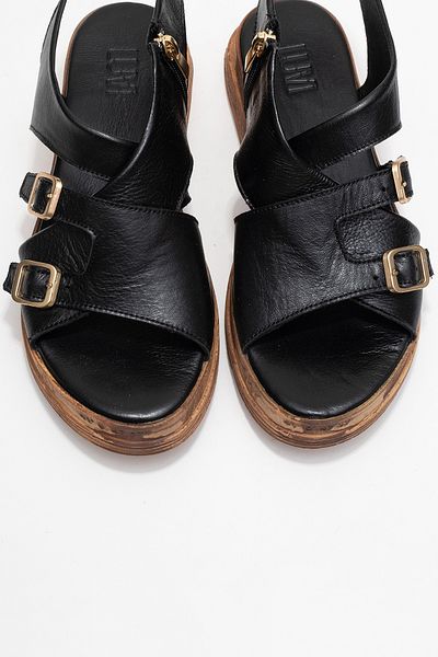 LuviShoes LEVINE Sandale de damă cu fermoar lateral cu cataramă din piele naturală neagră