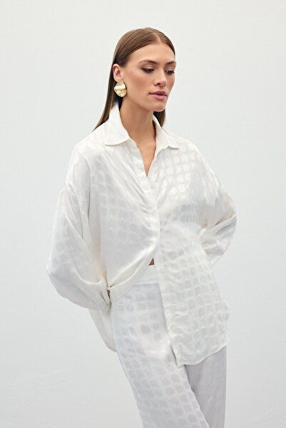 Sateen Жаккардова сорочка з сатину - Екрю