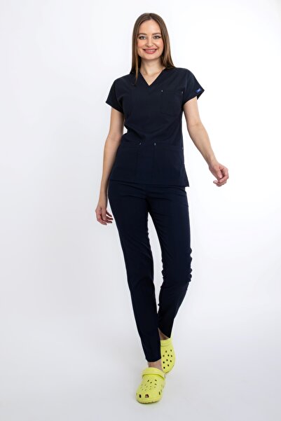 uçak iş giyim Lacivert CORE-FLEX Likralı Cerrahi Takım Alt Üst Doktor Hemşire...