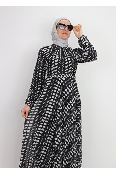 Levidor 330191 ELBİSE DESENLİ KUAŞAKLI KOL UCU LASTİKLİ ŞİFON ELİBSE QYS ELBİ...