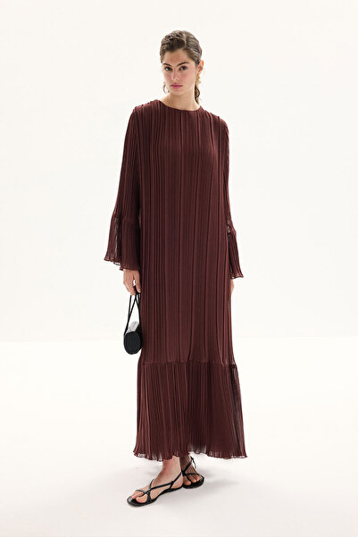 Hooopstore Φόρεμα καφέ με λεπτομέρεια πτυχωτή άνετη μορφή