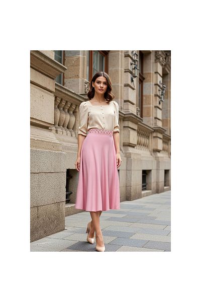 FAV Satin Midi Skirt with Braided Waist Detail