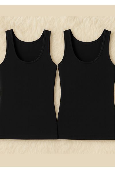 Loule Women's Clothing Thick Strap Modal & Cotton 2 Pieces Black Undershirt Ll.K66.O012.001