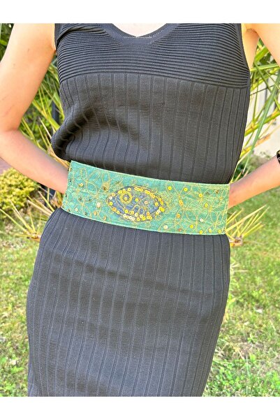 Gönülden Tasarım Ръчно бродиран етнически индийски дамски колан с пайети и фл...