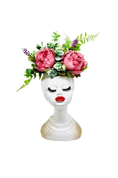 OEM Vaza tip 'Printesa Africana' 24 cm din ipsos cu aranjament floral