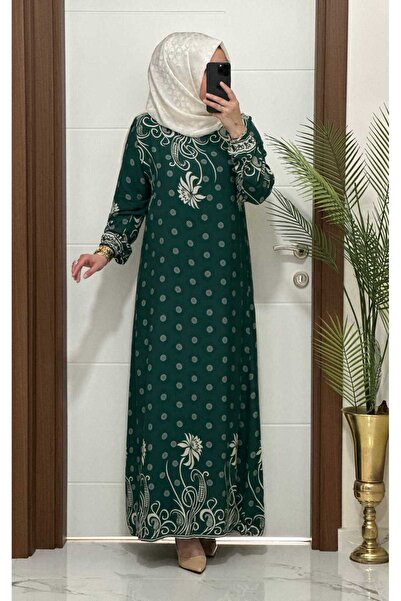 modasura 6373 K 50 YEŞİL VİSCON kumaş buyuk beden elbise yeni sezon