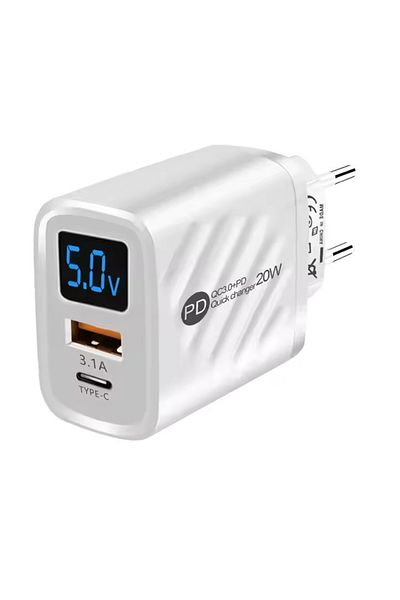 BM Universal Dual USB-C & USB-A Fast Charger, 20W, White - QC3.0 & PD Technology Universal Compatible