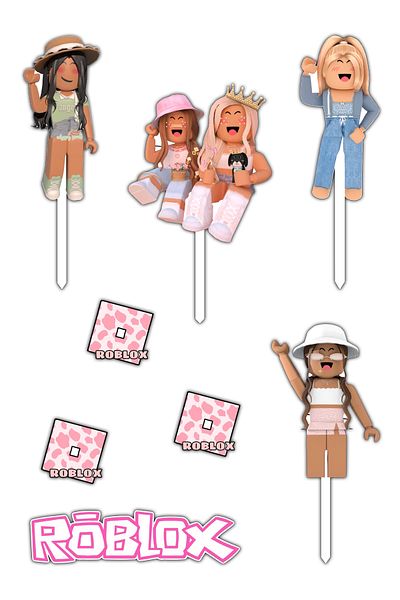 Bloom Atelier Figurine Tort Roblox Girl, Set 8 Accesorii Tort, Accesorii Decor Tort, Decorațiuni Tort