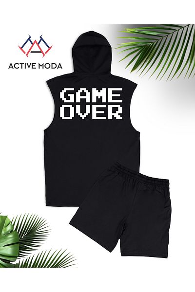 ACTIVE MODA Set de 2 pantaloni scurți pentru gimnastică pentru bărbați imprimați GAME OVER