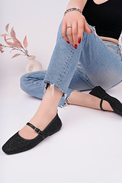 Cico Casual Ballerina Shoes Material Straw Ribbon Skin Side Buckle