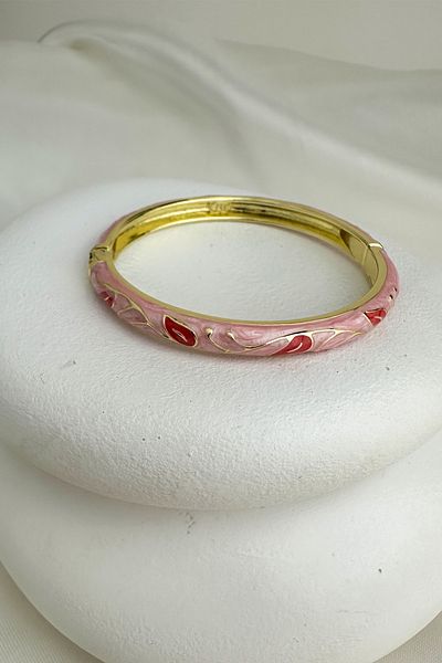 Modex Special Series Enamel Leaf Detail Handcuff Bracelet (Diameter: 6cm)