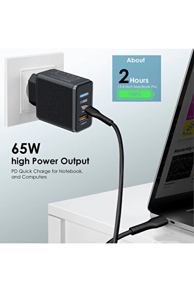 BM Universal Compact GaN 65W Fast Charger with Dual USB Ports - Universal