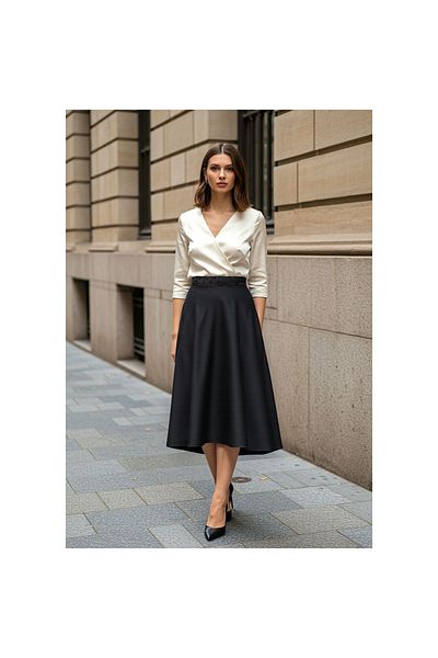 FAV Satin Midi Skirt with Braided Waist Detail