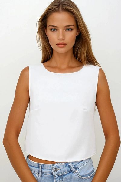 OLSAMODA Women's Back Open Bow Detail Atlas Fabric Bluz
