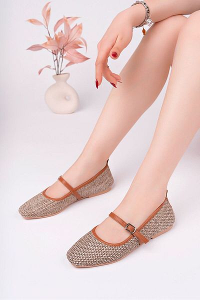 Cico Casual Ballerina Shoes Material Straw Ribbon Skin Side Buckle