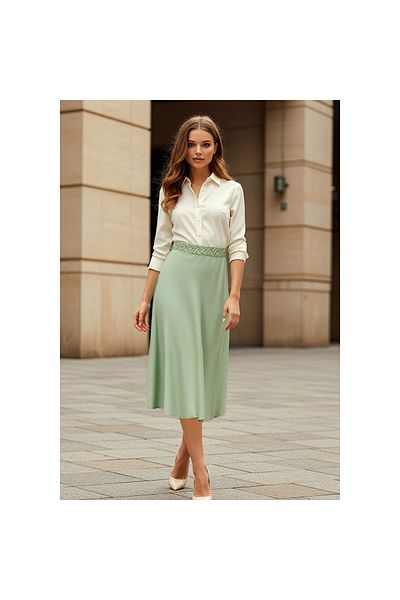 FAV Satin Midi Skirt with Braided Waist Detail