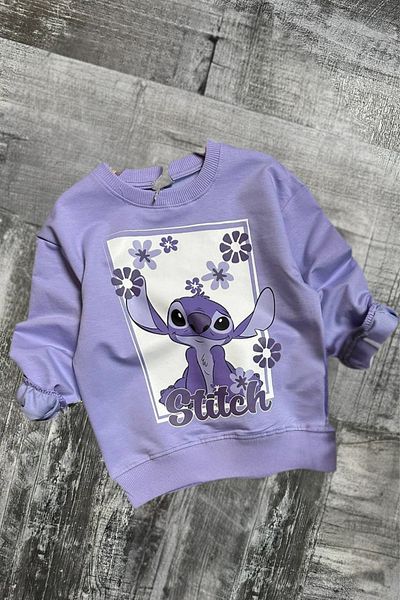 EQRU Stitch Printed Girls' Long Sleeve Two Thread Raised Lilac Sweatshirt