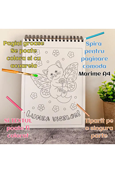 Magia Cartii Carte de colorat pentru copii cu Pisici, Coloram cu Pufi, A4, 52 pag, seria Opin puk