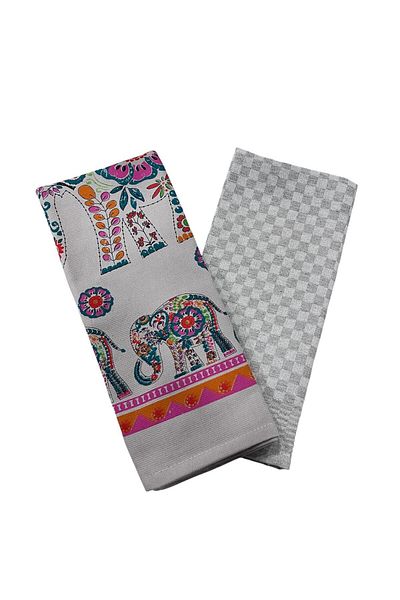 LaraLisa Collection Set of 2 Kitchen Napkins 100% Cotton Woven Patterned and Printed 40 X 60 Kitchen Towel Set