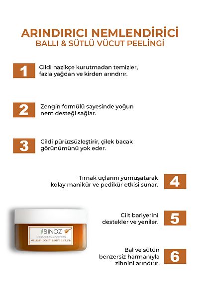 SİNOZ Body Scrub Nourishing Purifying Moisturizing Honey & Milk Body Peeling 300 Gr