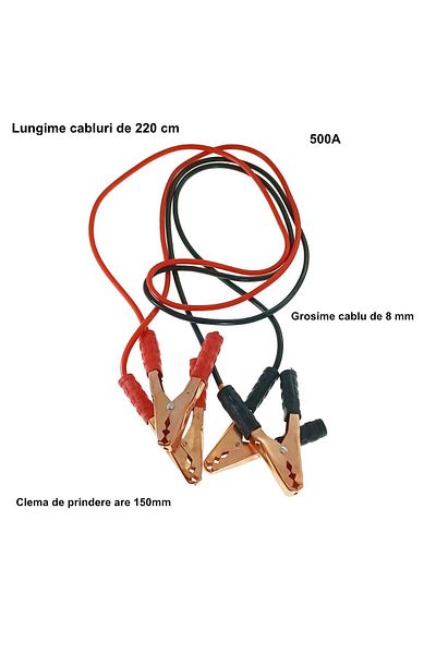 OEM Set de 2 cabluri auto, transfer de curent, cablu amplificator 500A, lungime 2,2 m, 12-24V, izolat