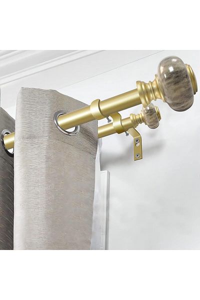 OEM Galerie dubla pentru perdele si draperii, ajustabila 122-213 cm, capete decorative tip marmura