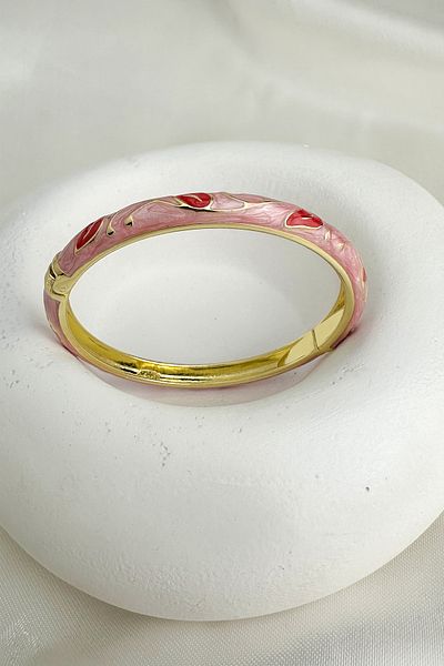 Modex Special Series Enamel Leaf Detail Handcuff Bracelet (Diameter: 6cm)