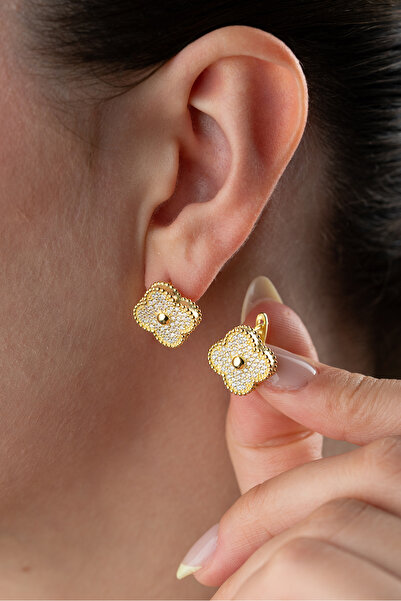 Silvano Jewelry 925 Ayar Gümüş Taşlı Yonca Küpe