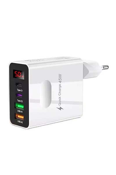 BM Universal Universal Fast Charger 45W with 4 ports and White Digital Display compatible Universal