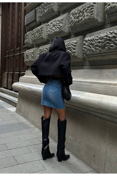 GAMZE ALPTEKİN Fusta mini scurtă din denim Stoned