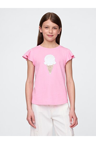GAP Kız Çocuk Açık Pembe Kids Flippy-Sequin Grafik T-Shirt