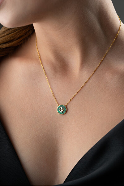 Famira 925 Ayar Gümüş Malakit Taşlı Yonca Şans Kolye