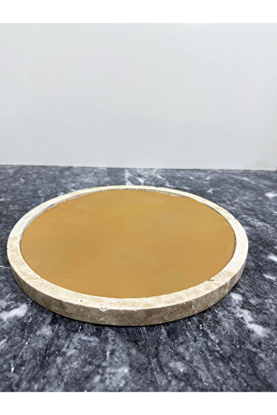 Modestmar Travertine Round Tray with Leather Covering 28cm
