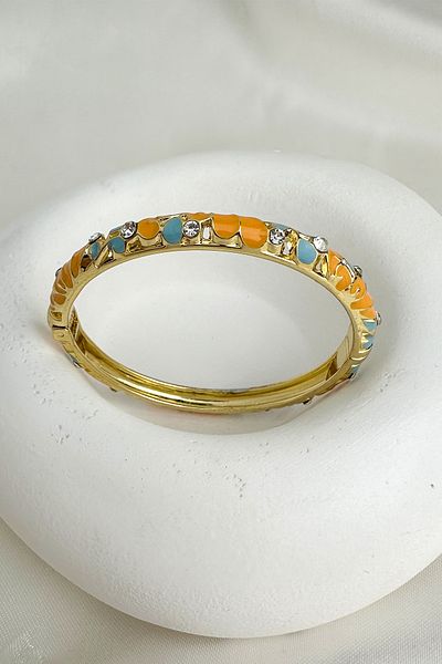 Modex Special Series Enameled Oval Details Stone Handcuff Bracelet (Diameter: 6cm)