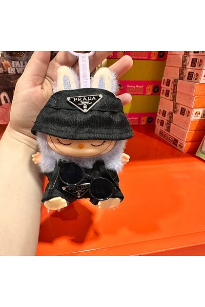 BaoBao 15cm plush Labubu with all black outfit, fashion hat and black glasses – BaoBao