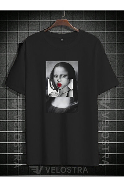 Velostra تي شيرت كبير الحجم مطبوع عليه لوليبوب موناليزا للجنسين
