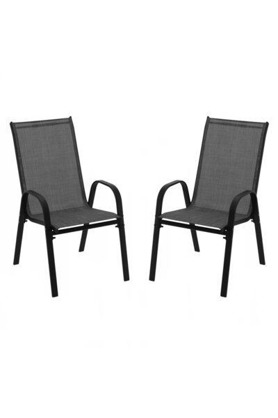 SERSIMO Set 2 scaune de gradina cu cadru metalic, stivuibile, 55x72x96cm, negru