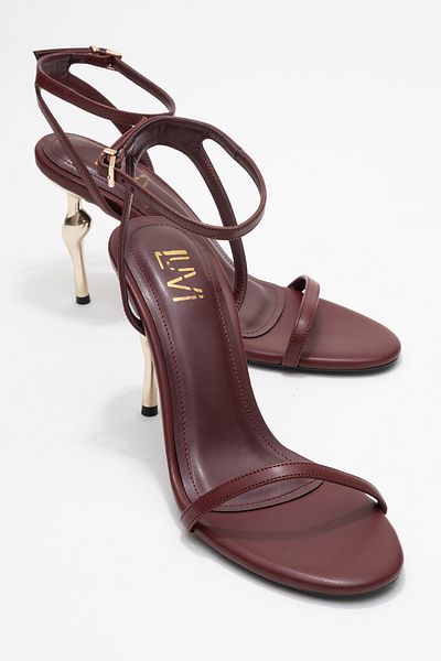 LuviShoes Jasmine Burgundy Leather Single Strap Women's Heeled Shoes