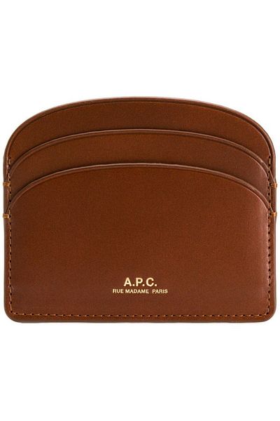 Apc A.P.C. Demi Lune Brown Leather Card Holder With Logo A.P.C. Woman