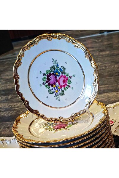 manushum El Boyaması Porselen Pasta Tabağı 17cm-beyaz 6 Adet