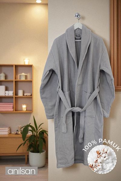 Anılsan 100% Cotton Gray Bathrobe - Şalyaka Hotel Bathrobe, Ideal for Spa, Suitable for Daily Use